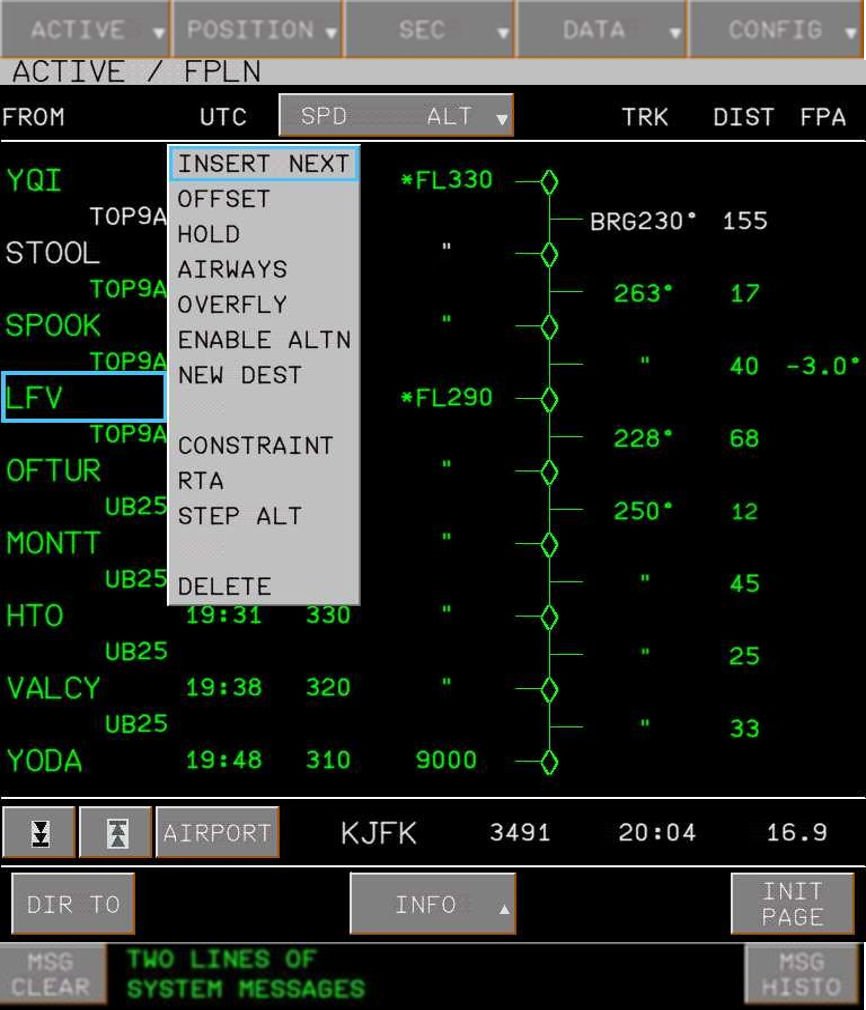 Airbus Pegasus II FMS - Flight Plan screen capture