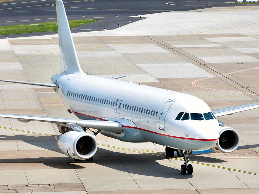 commercial plane on runway