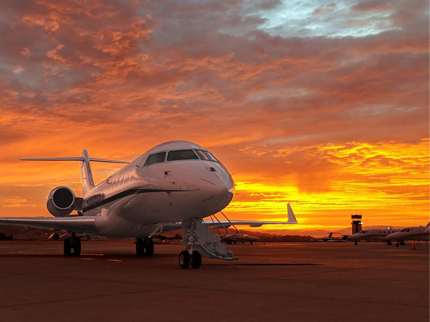 Plane in the sunset