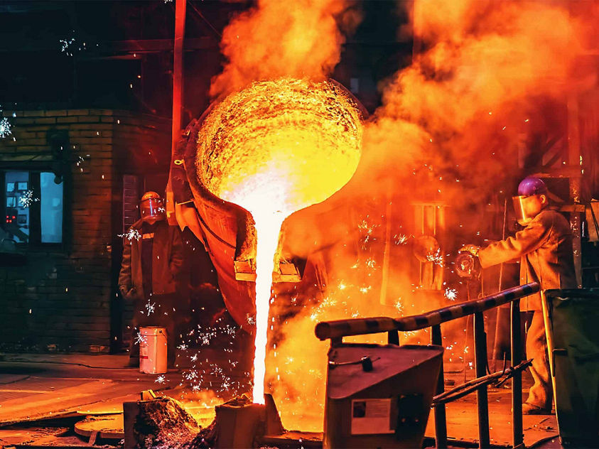 Molten metal poured into mold