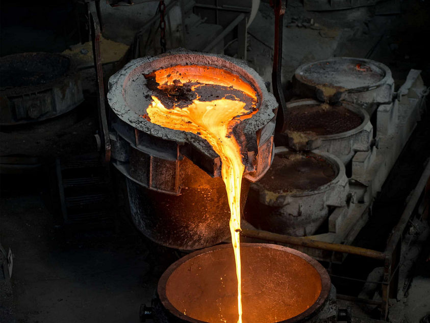 Molten metal poured into mold