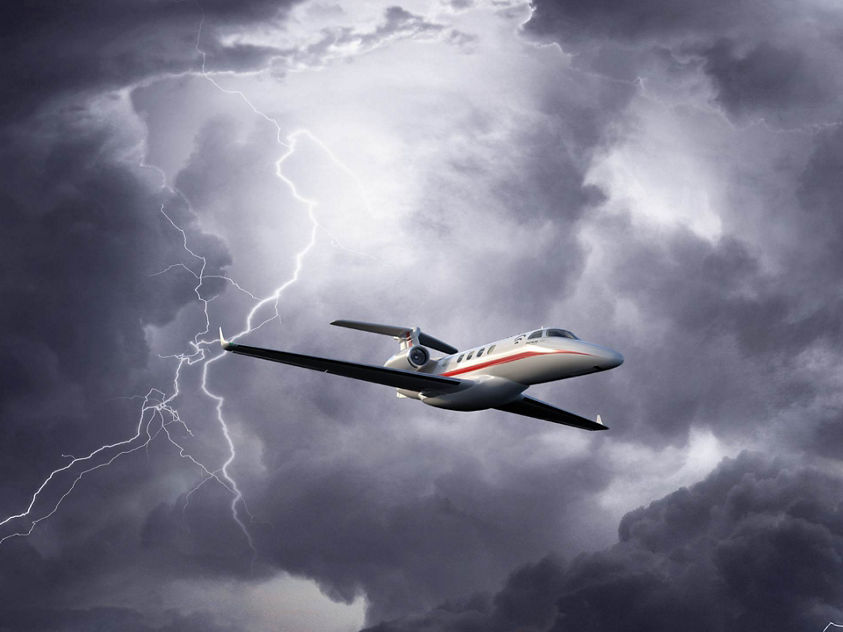 Business jet in storm