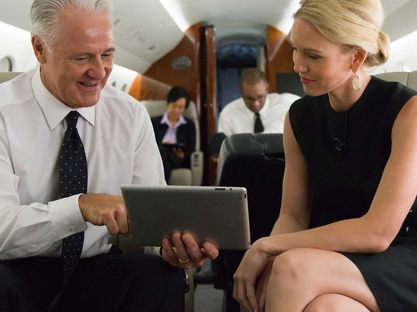 GoDirect cabin ipad iphone tablet Flacon 7X passengers connectivity cell phone Sky Harbor tug hangar
