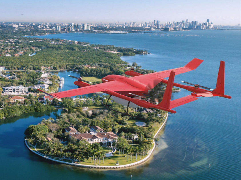 Plane flying over the city
