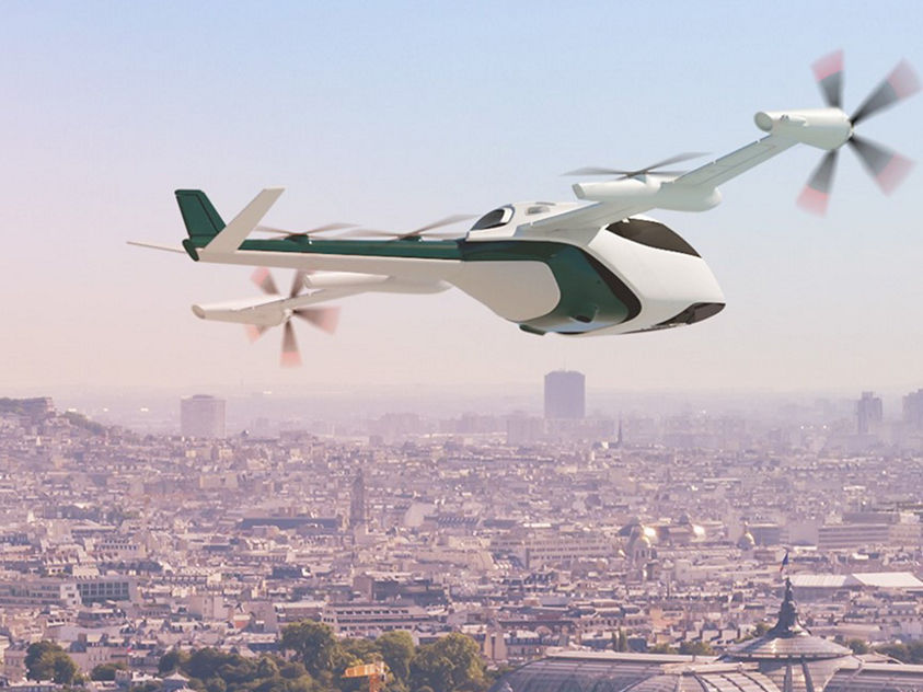 eVTOL flying over Paris, France