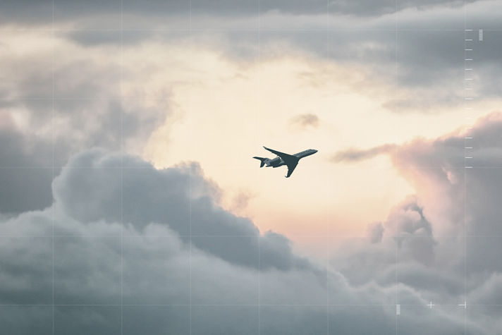 Aircraft navigating dramatic skies with Honeywell flight technology.