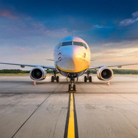 Commercial aircraft on the runway at sunrise, highlighting Honeywell Aerospace technologies that enhance operational awareness and mission effectiveness.