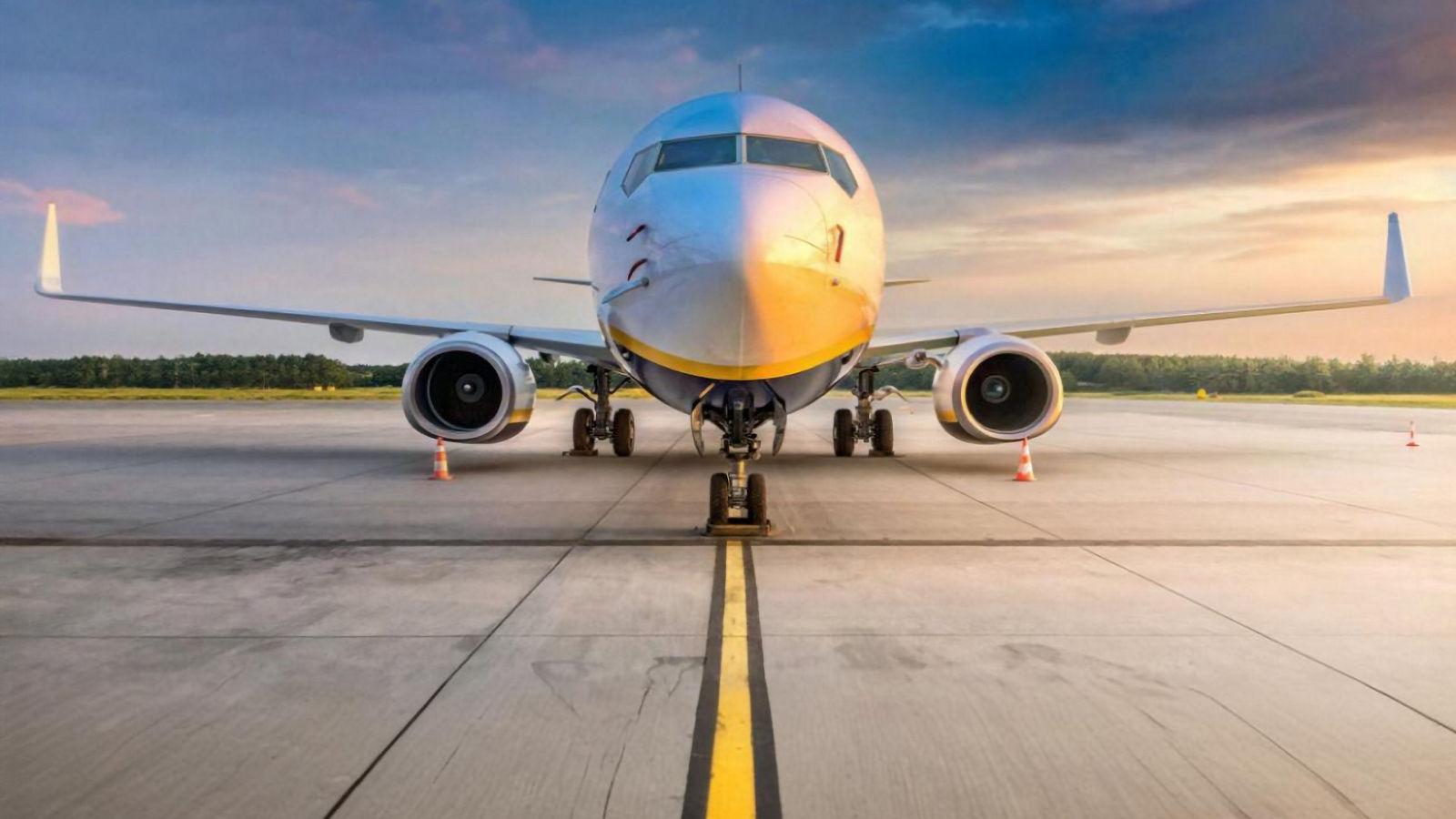 Commercial aircraft on the runway at sunrise, highlighting Honeywell Aerospace technologies that enhance operational awareness and mission effectiveness.