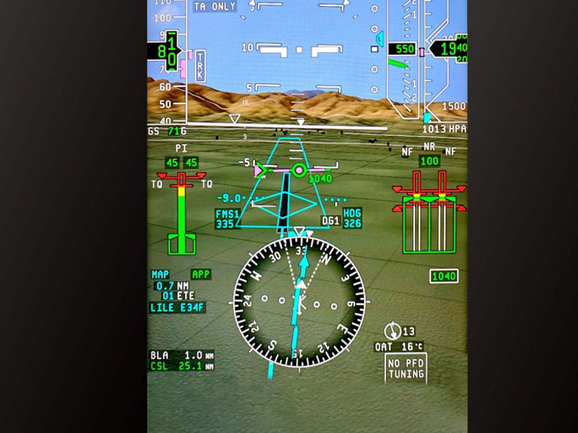 image of  Synthetic Vision System (SVS) Primary Flight Display (PFD)