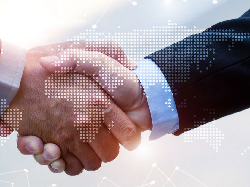 International business professionals shaking hands