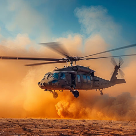 The image features a Sikorsky UH-60 Black Hawk helicopter