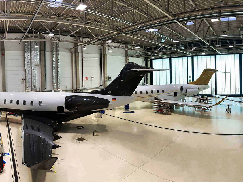 Aero-Dienst business jets operating HTF7000 series engines inside an EMEAI hangar