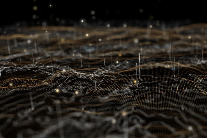 A detailed digital terrain illustration featuring flowing lines and glowing data points. The image represents advanced aerospace mapping and sensing technology, designed to support clearer navigation, improved situational awareness, and next‑generation aviation innovation.