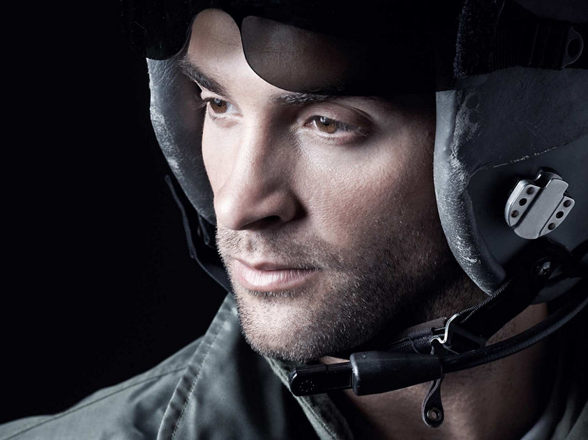 pilot with helmet close up
