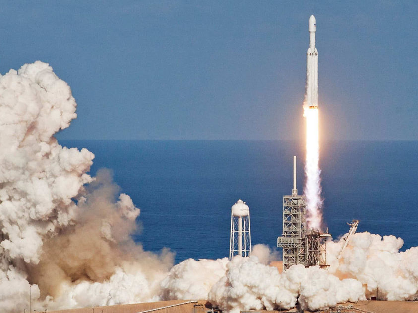 A powerful rocket ascends into the sky