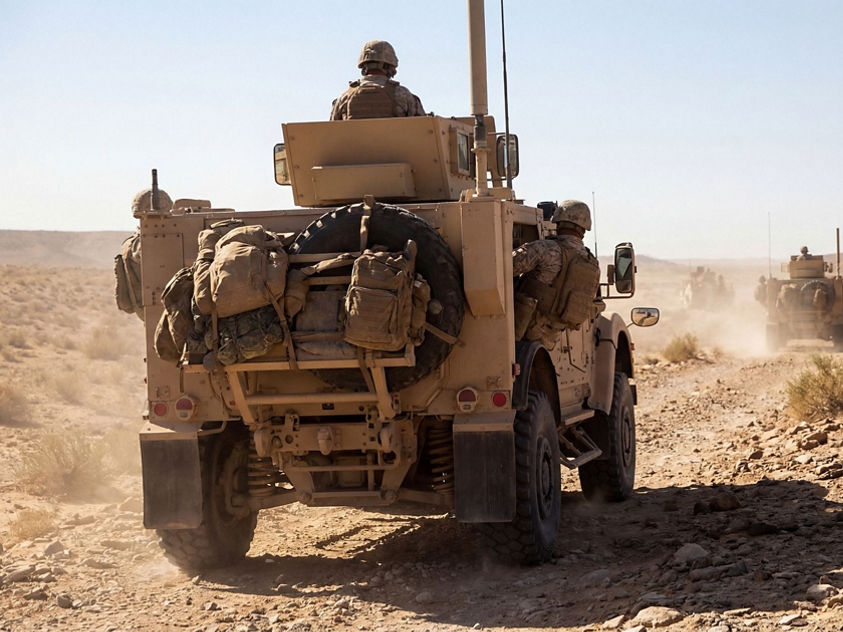  image depicts an Oshkosh M-ATV (Mine Resistant Ambush Protected All-Terrain Vehicle