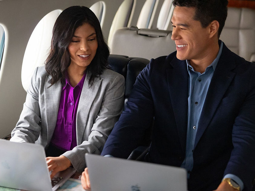 Close-up image of business class inflight connectivity
