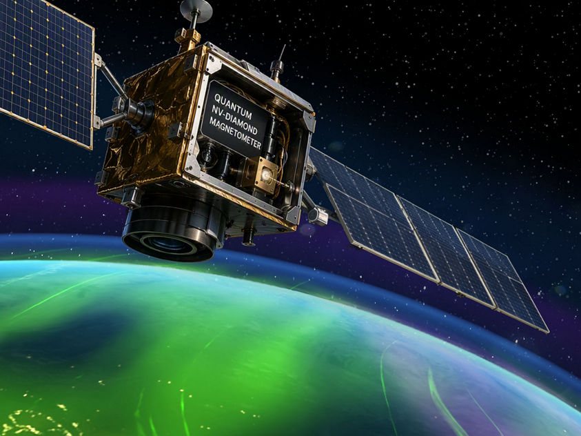 a satellite equipped with a magnetometer studying Earth's magnetic field