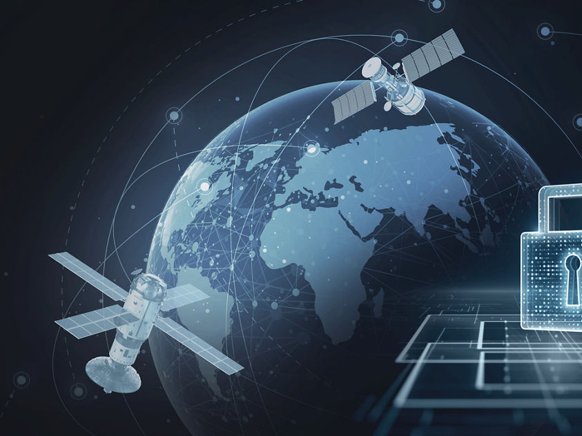 Illustration of Earth with satellites and secure network nodes, highlighting encryption in global data transmission.