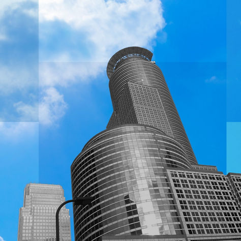 This image features the Capella Tower located in the downtown Minneapolis skyline. 