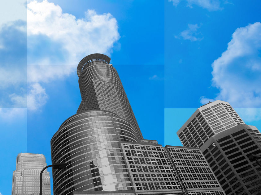 This image features the Capella Tower located in the downtown Minneapolis skyline. 