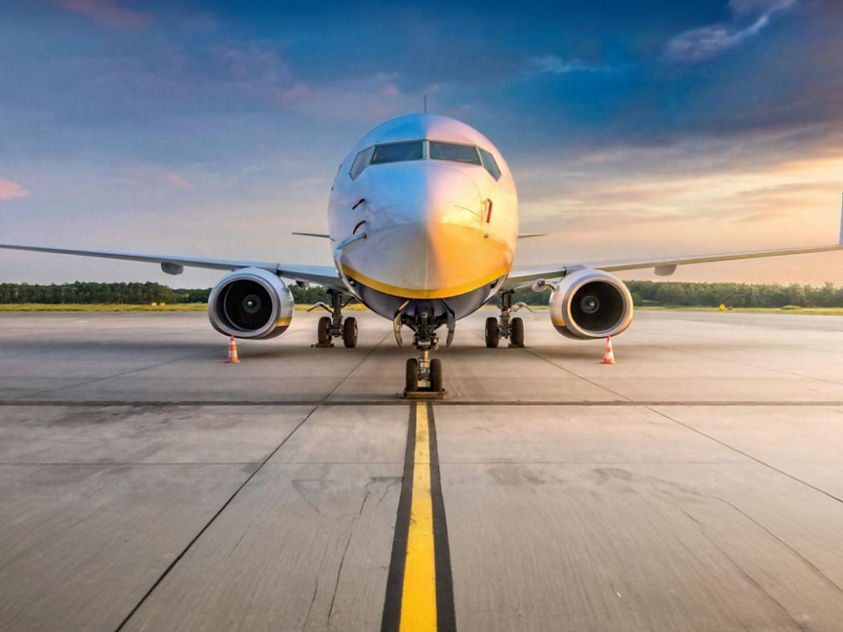 Commercial aircraft on the runway at sunrise, highlighting Honeywell Aerospace technologies that enhance operational awareness and mission effectiveness.