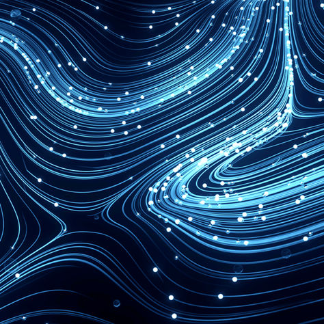 Blue lines and swirls on a black background, representing connectivity through abstract design.