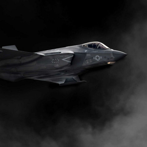 Advanced military jet cutting through dense vapor with minimal lighting and sharp contrast.