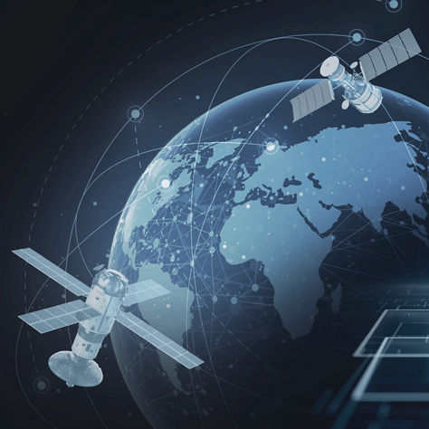 Illustration of Earth with satellites and secure network nodes, highlighting encryption in global data transmission.